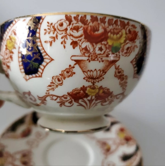 Myott Sons & Co Tea Cup and Saucer The Regal Rare Estate Vintage Detailed Orange - Picture 8 of 8